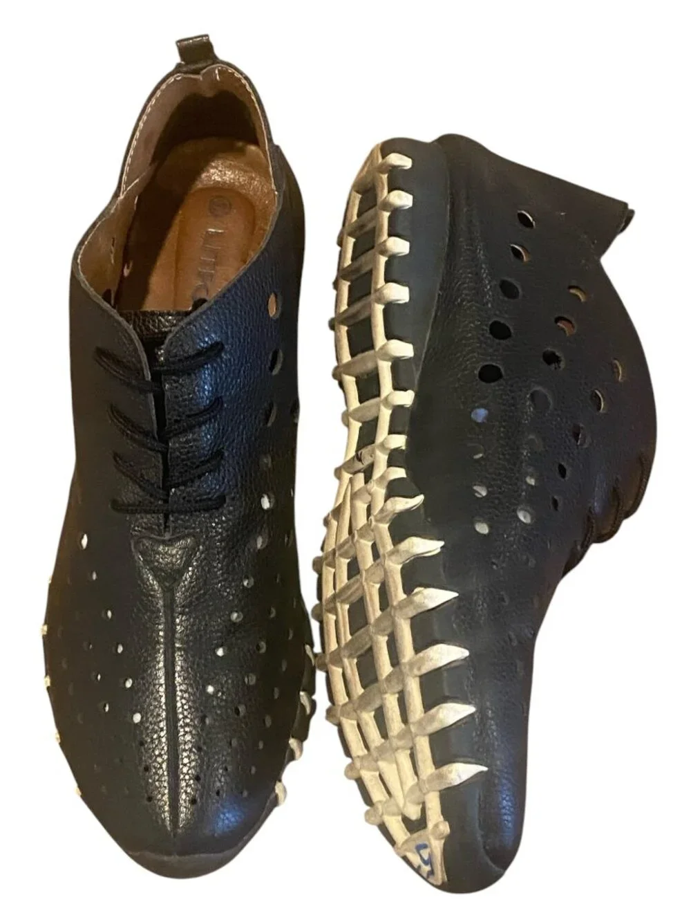 Litfoot Low Lace-up Shoe Handmade Leather Walking Women Sz 40/9.5-10 Black #109V